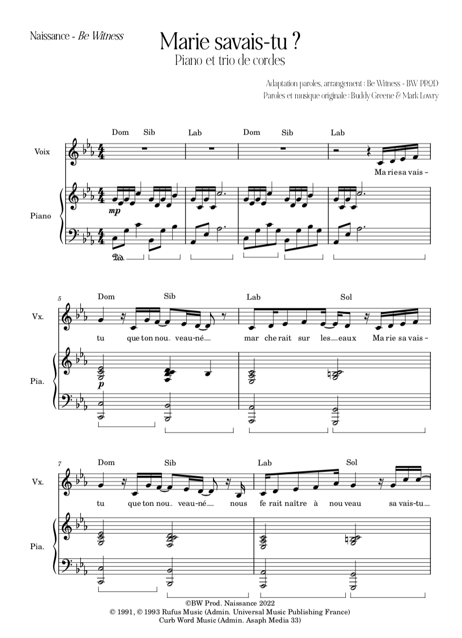 "Marie savais-tu ?" | Partitions PDF